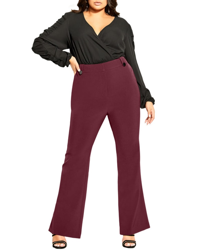 Front of a model wearing a size 12 PANT TUXE LUXE in Claret by City Chic. | dia_product_style_image_id:280418